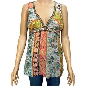 Y2K Forever 21 Babydoll Tank Top Medium Boho Paisley Floral Colorful Festival